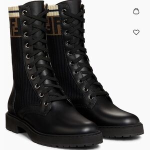 FENDI Rockoko knit and leather Combat Boot